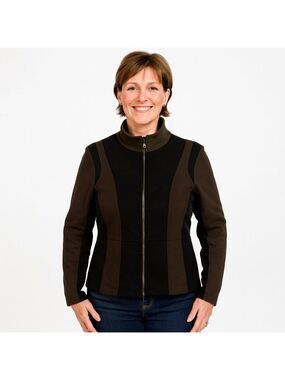 Icelandic Design Full Zip Sweater Med Brown Black 100 Percent Wool Knit Jacket